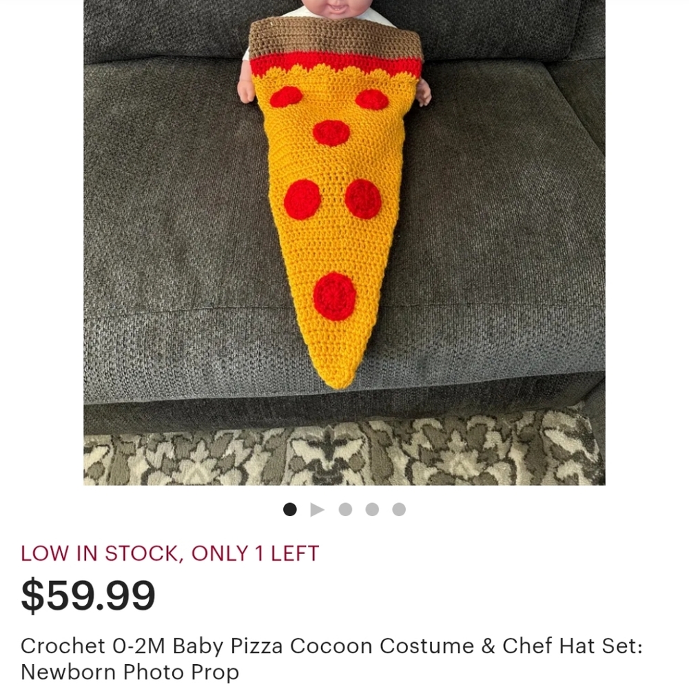 NWT Handmade Baby Infant Crochet  Pizza Costume Photo Prop Gift - Picture 11 of 11